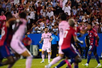 Lionel Messi #10 of Inter Miami CF looks on in the second half during the Leagues Cup 2023 Round of 16 match 